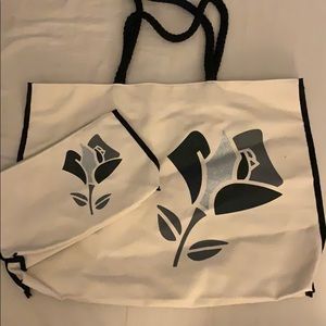 Canvas Lancôme tote and makeup bag